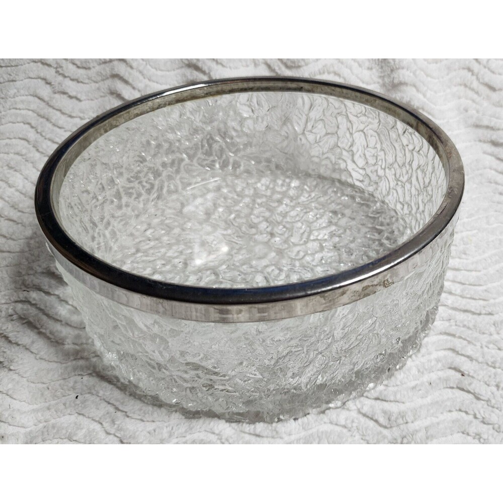 VINTAGE Davidson Brama Luna CRYSTAL Bowl w/Silver Rim 9" England Made 1970s EuC